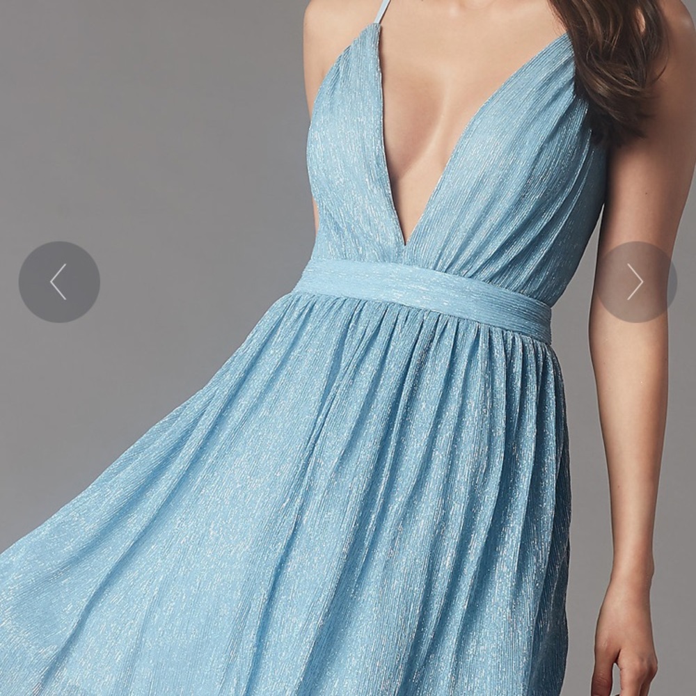 Metallic Short V-Neck Homecoming Dress by PromGirl